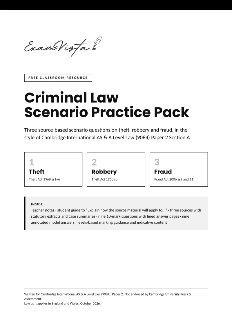 Cover of the free Exam Vista Criminal Law Scenario Practice Pack