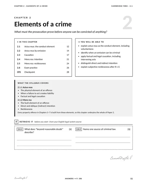 Sample page from the Exam Vista Criminal Law workbook: chapter opener