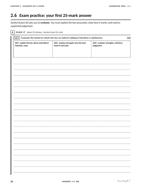 Sample page from the Exam Vista Criminal Law workbook: exam practice