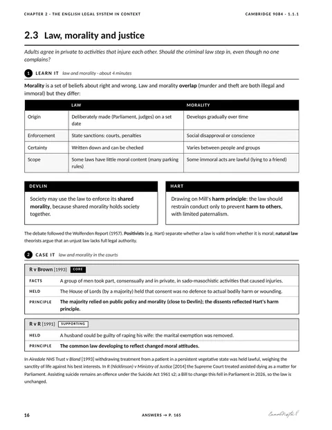 Sample page from the Exam Vista English Legal System workbook: learn it and case it