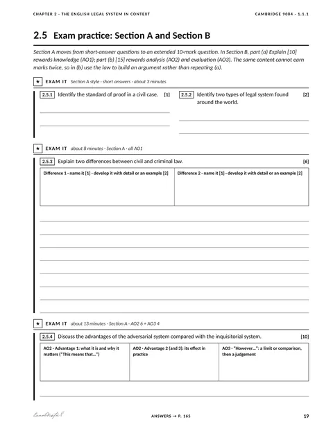 Sample page from the Exam Vista English Legal System workbook: exam practice