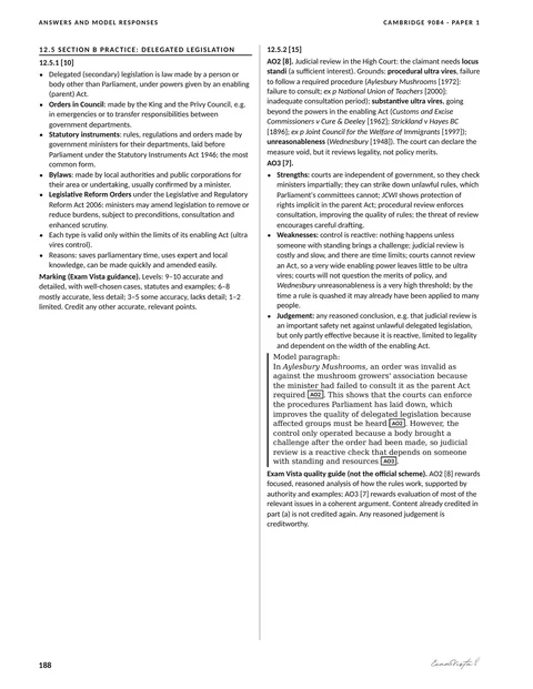 Sample page from the Exam Vista English Legal System workbook: answers and model responses