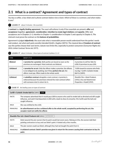 Sample page from the Exam Vista Law of Contract workbook: learn it and case it