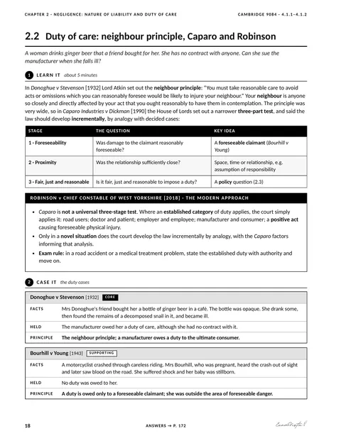 Sample page from the Exam Vista Law of Tort workbook: learn it and case it