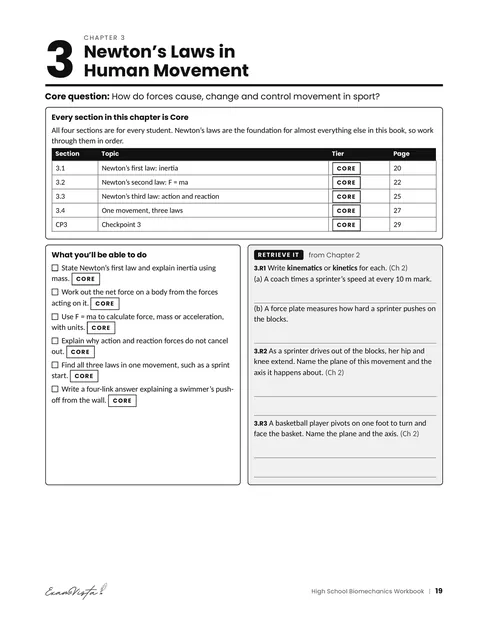 Sample page from the Exam Vista High School Biomechanics Workbook: chapter opener